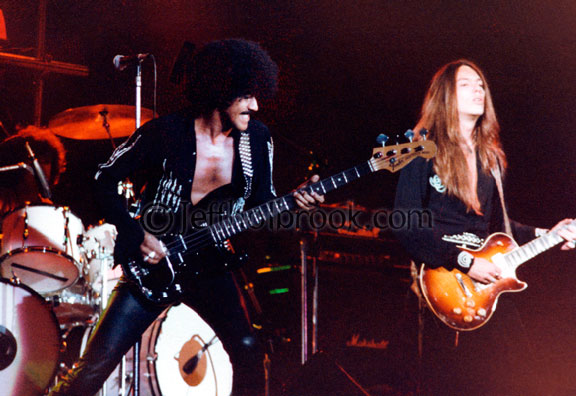 Phil Lynott (left), Scott Gorham, Thin Lizzy, IMA Audorium, Flint, MI